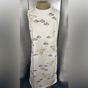 Vested Gentress Vintage Off-White Bird Print Sleeveless Dress Fits Like Small